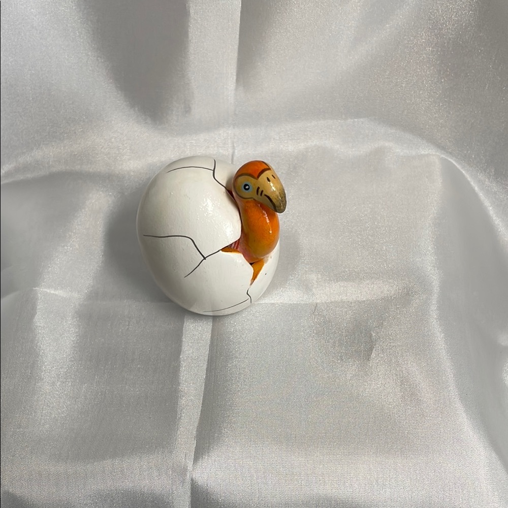 White Pink Flamingo Hatching Egg Sculpture Folk Art Mexico